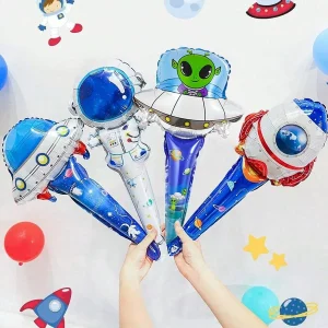 Astronaut Rocket Holding Handheld Foil Balloons Space Themed Birthday Party Aliens Flying Saucers Ufo Aluminum Film Air Balloon