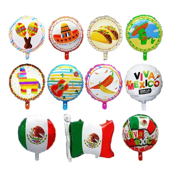 18 Inch Mexican Carnival Ball Flag Mexican National Day Theme Party Celebration Decoration Balloon Pinata Straw Hat Foil Balloon