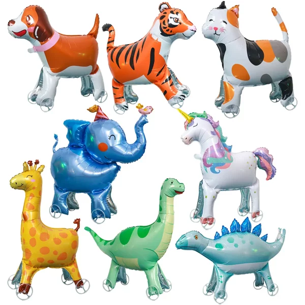 Jungle Walking Animal Balloons Lion Tiger Giraffe Elephant Dog Dinosaur Foil Balloons Birthday Party Decoration Supplies