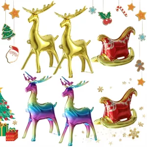 Christmas Balloons 4d Standing Elk Sleigh Balloons Set Sleigh Deer Animal Foil Balloon New Year Merry Christmas Decorations