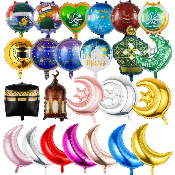 Eid Mubarak Balloons Ramadan Kareem Aluminum Film Balloon Muslim Islamic Helium Balloon Moon Star Eid Ramadan Party Decoration