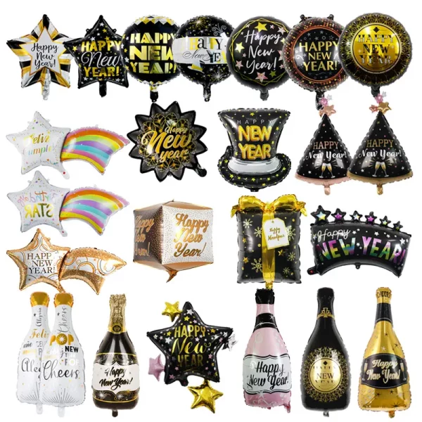 Happy New Year Foil Balloons 2025 New Year Party Decorations Merry Christmas Aluminum Film Cartoon Helium Balloon Decoration