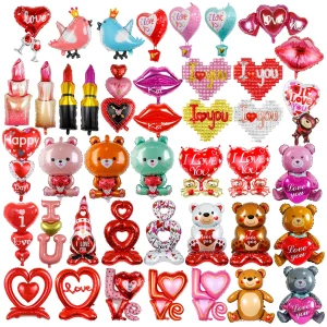 Valentine's Day Balloons Bear Lipstick Aluminum Film Mylar Cartoon Ballons Foil Helium Love Heart Balloons Wedding Decoration