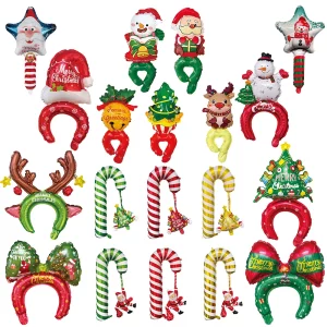 Merry Christmas Foil Balloon Headband Christmas Party Atmosphere Party Supplies Decorations Headband Hand Stick Balloons