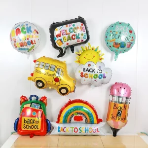 Cartoon Back To School Aluminum Foil Balloon School Bag Pencil Bus Children Back To School Theme Party Balloon