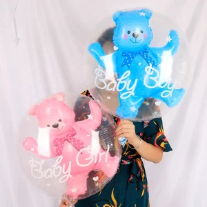 24inch Transparent Boy Girl Blue Pink Bubble Bobo Balloon Bear Foil Balloons Kids Birthday Gender Reveal Baby Shower Decorations