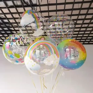 20 Inch Transparent Wave Bobo Ball Stretch Edition Rainbow Cartoon Print Birthday Party Confession Decor Floating Round Balloon