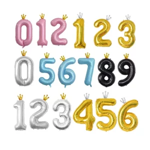 New Crown 40inch Number Crown Foil Balloon Happy Birthday Party Decoration Supplies 0-9 Helium Balloons Children Toys